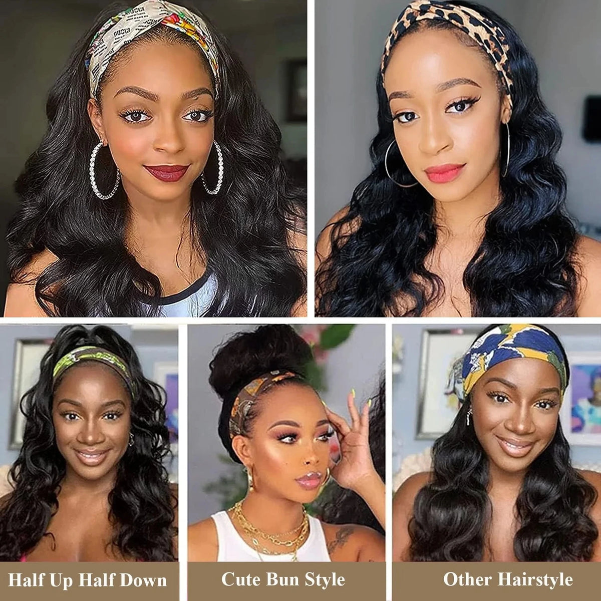 Body wave headband human hair wig, 180 density Remy hair, ready-to-wear style for women