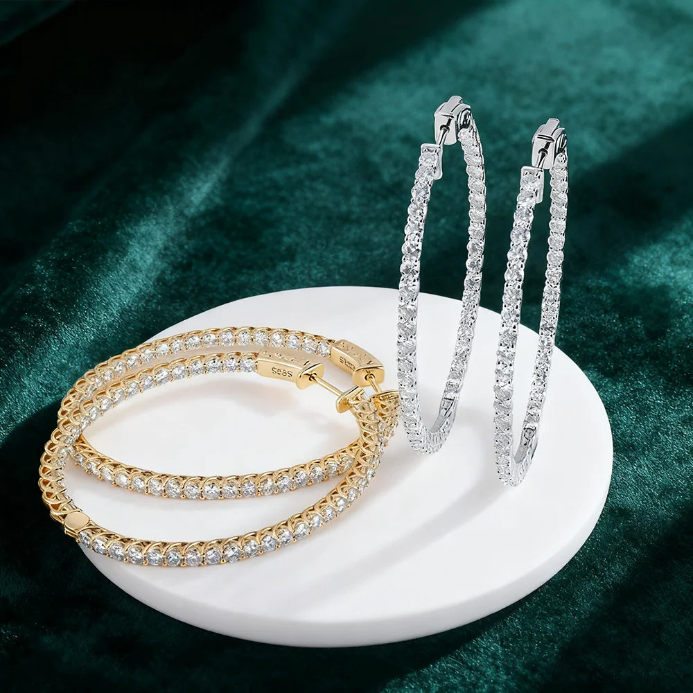 Moissanite hoop earrings in sterling silver, elegant women’s jewelry by HSF Marketplace