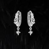 HSF Marketplace four-star hoop earrings with zircon geometric circles and metal buckle design for women