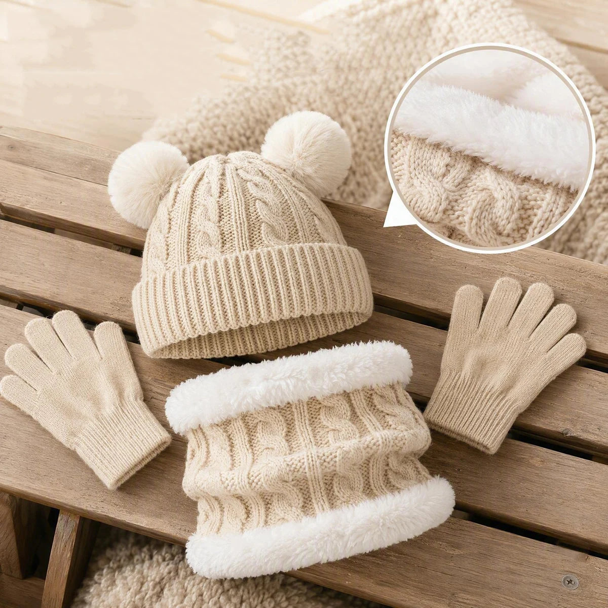 Children's thermal knit fleece winter set with hat, scarf, and gloves by HSF Marketplace