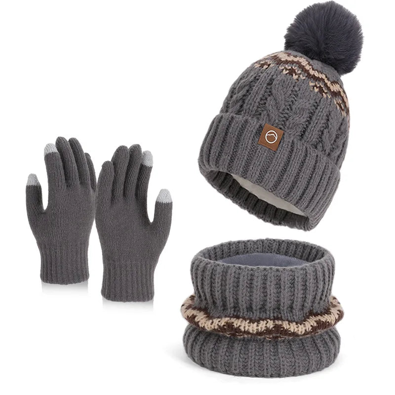 Women's warm knitted beanie cap and scarf set in soft winter fabric, HSF Marketplace gray hat and scarf ensemble
