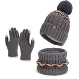 Women's warm knitted beanie cap and scarf set in soft winter fabric, HSF Marketplace gray hat and scarf ensemble