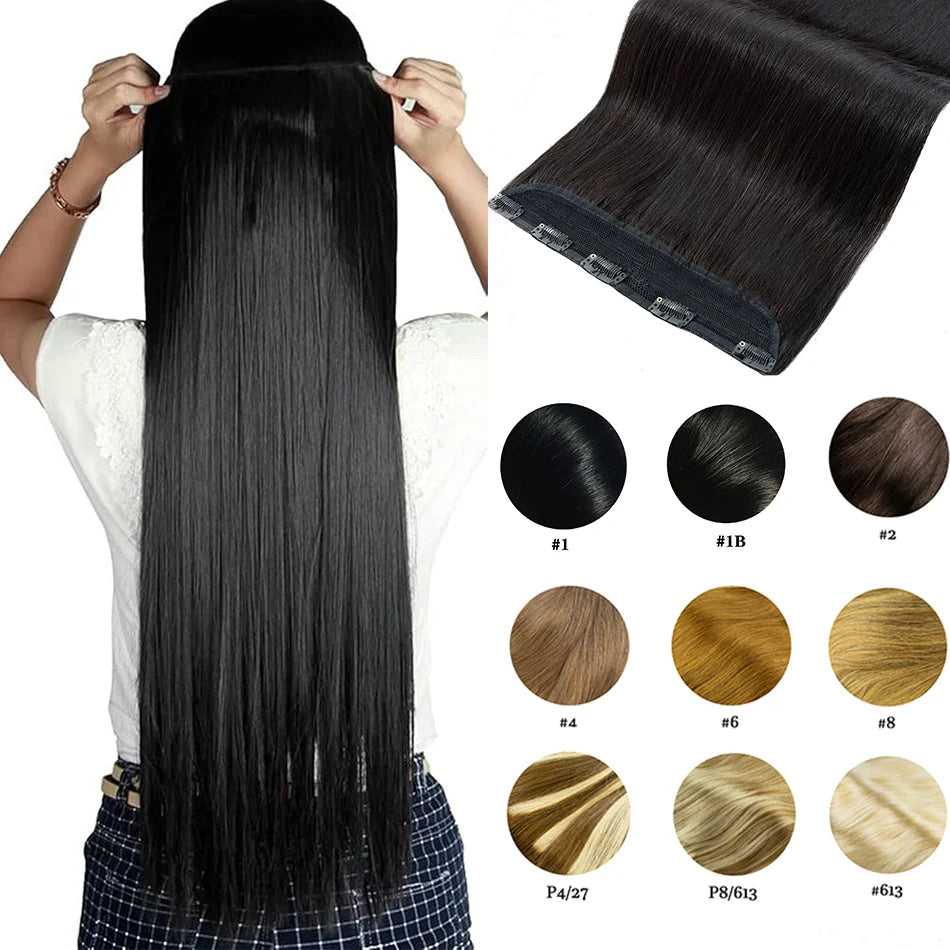 Brazilian Remy human hair clip-in extension, 10-inch straight hairpiece with 5 clips in natural color