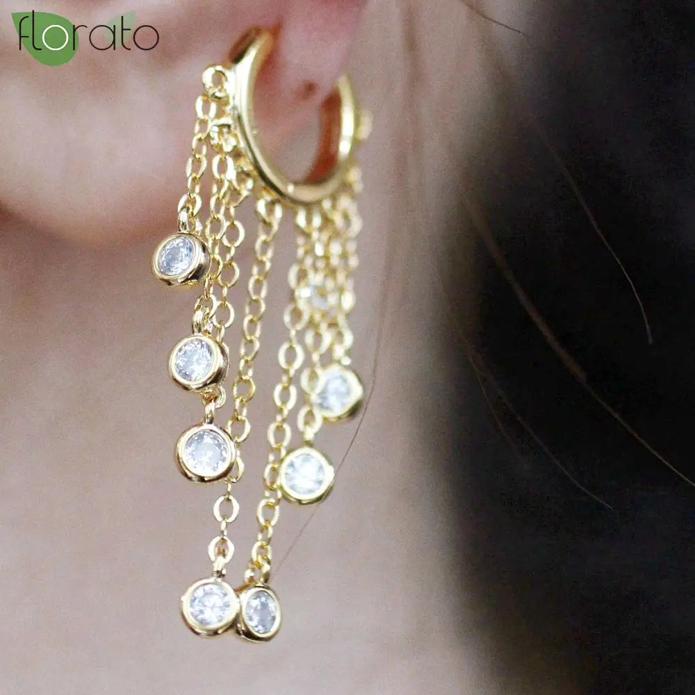 925 sterling silver hoop earrings with sparkling zircon crystal tassels by HSF Marketplace