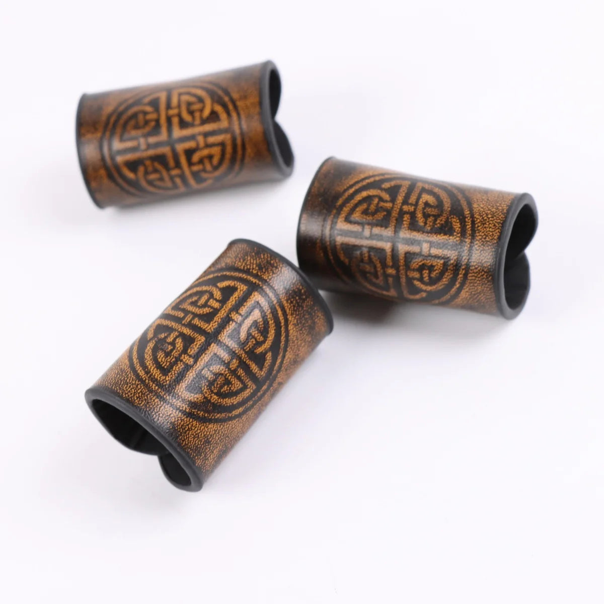 Viking hair beads for braids with Celtic knot leather hair cuff, HSF hair styling accessory