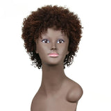 Rebecca Brazilian Afro Kinky Curly Human Hair Wig in natural dark brown, short style, full machine-made Remy human hair.