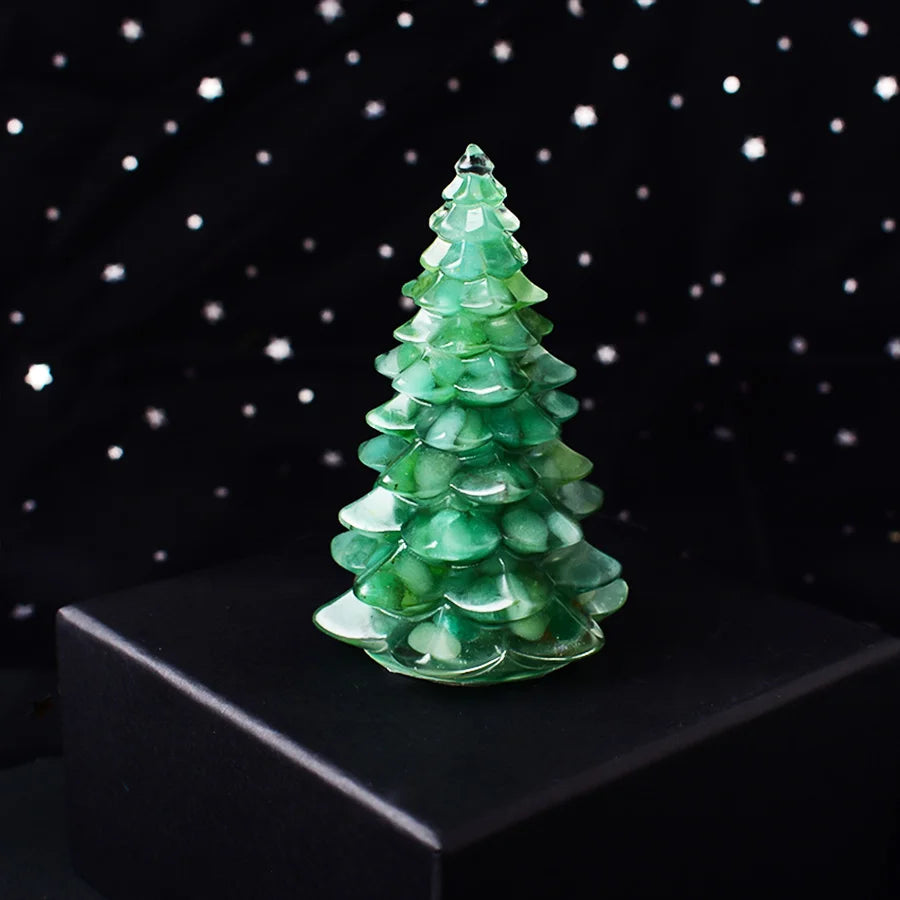 Christmas Trees Resin Natural Stone Amethyst Rose Quartz Luck Tree Handmade Ornaments Silicone Home Decoration Holiday Gift
