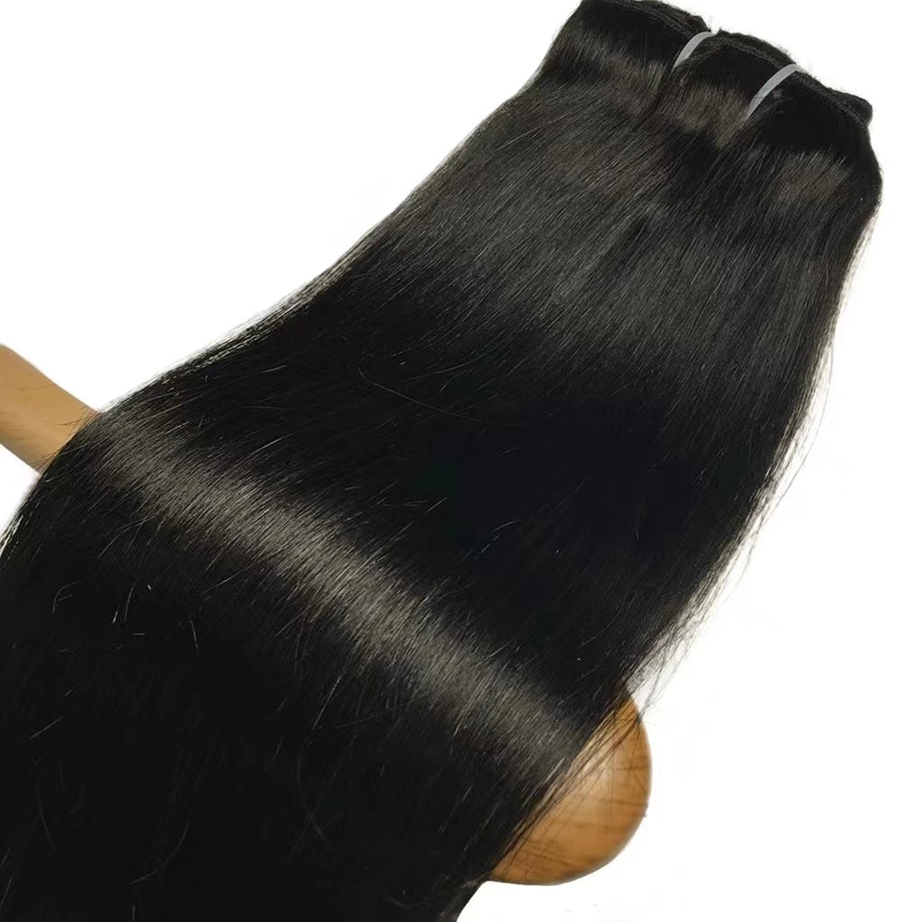 Straight clip-in human hair extensions, natural black 18-clip double weft set for women