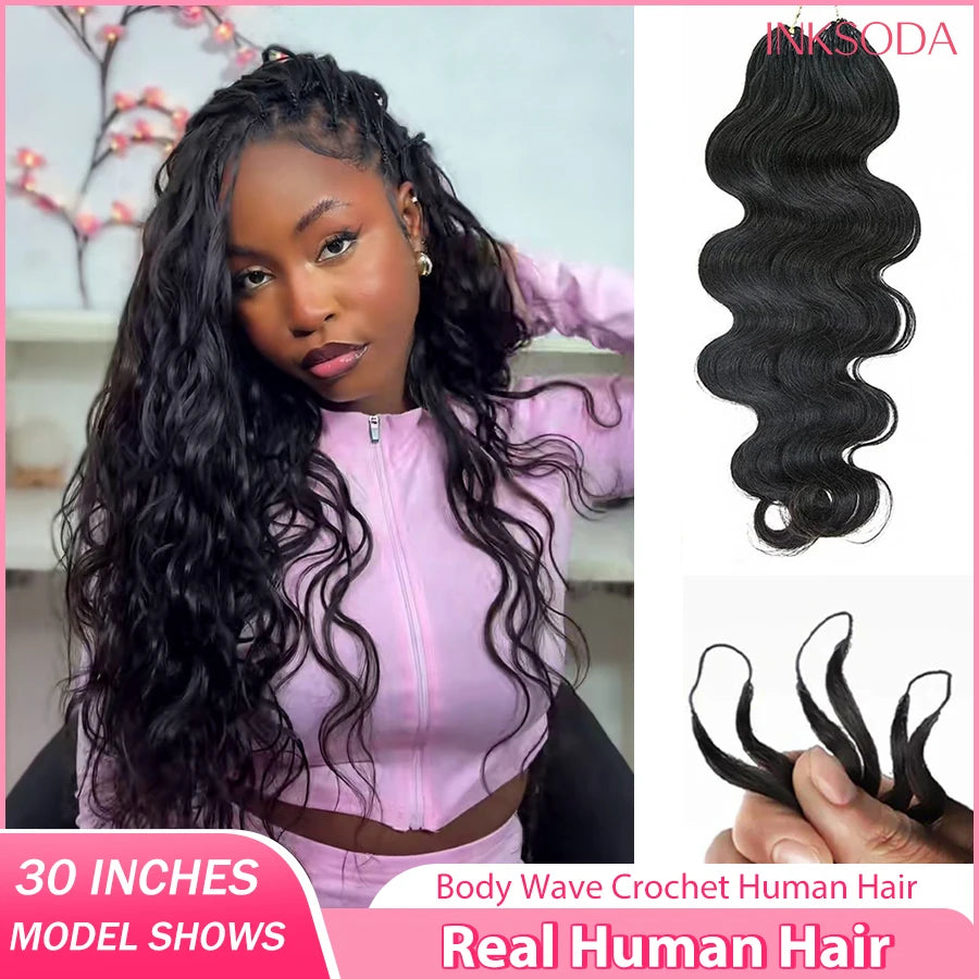 Body Wave Crochet Human Hair For Braiding 30 Inch Miracle Knots Boho Braids Raw Human Hair Extensions Feather Human Crochet Hair