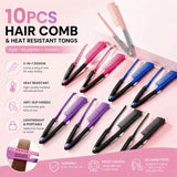 HSF Marketplace 2-in-1 hair comb and heat-resistant tongs, 10-pack styling tools