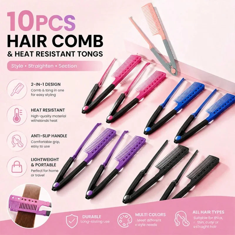HSF Marketplace 2-in-1 hair comb and heat-resistant tongs, 10-pack styling tools