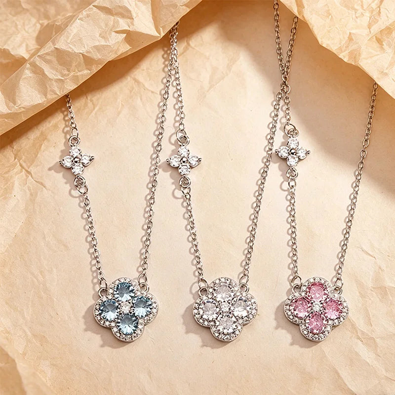 925 sterling silver four-leaf clover pendant necklace for women by HSF Marketplace