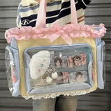 Clear Japanese Ita Bag from HSF Marketplace showing large capacity, shoulder tote design with cute Y2K Lolita style and customizable display areas.