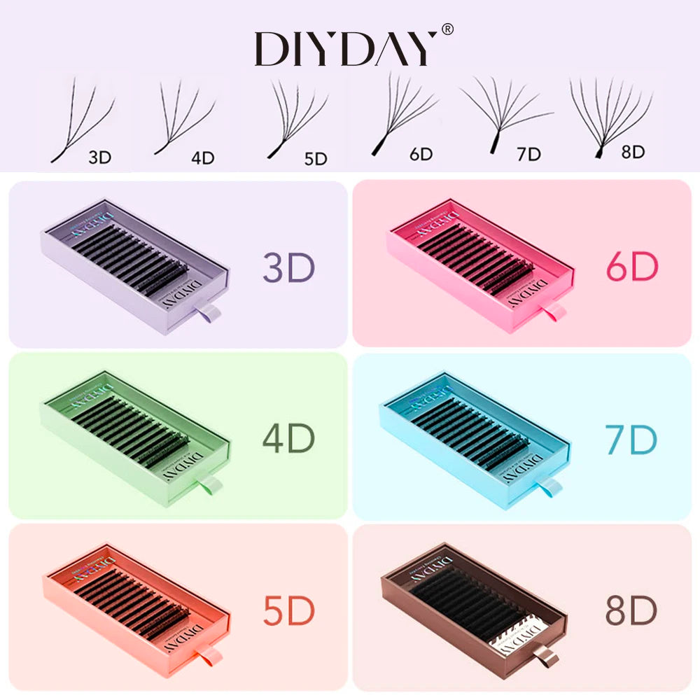 DIYDAY 3D W lashes, 6D W-shaped bloom premade eyelash fans in C and D curl for extensions and makeup