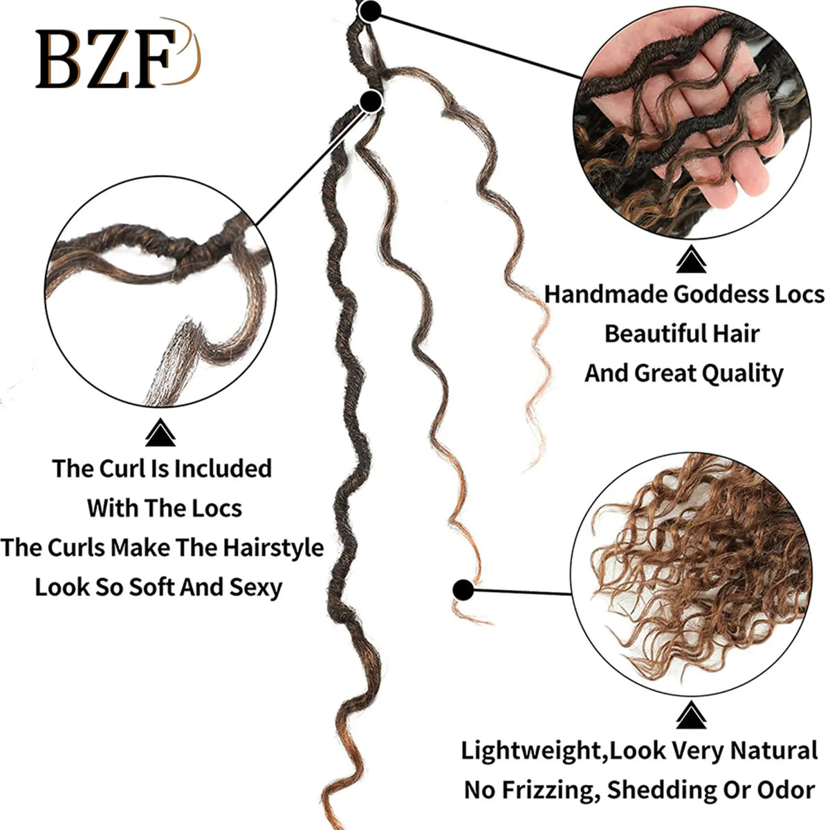 Ombre goddess faux locs crochet hair with 18-inch curly ends, synthetic braiding hair extensions from HSF Marketplace