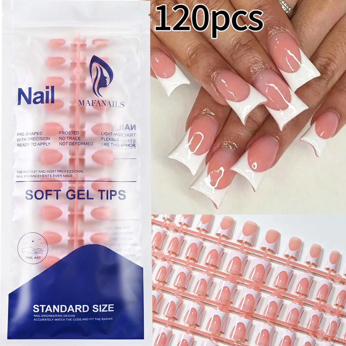 120-piece medium-long square acrylic French press-on false nails, full-cover mixed-size set for women by HSF Marketplace