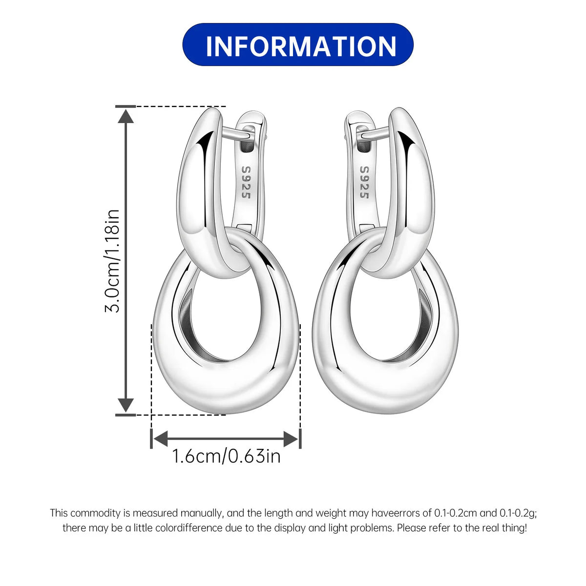 Orstarry 925 sterling silver double loop minimalist drop earrings for women, versatile charm jewelry