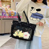 Transparent Japanese Ita shoulder bag by HSF Marketplace, featuring a large capacity crossbody design with cute Y2K Lolita style.