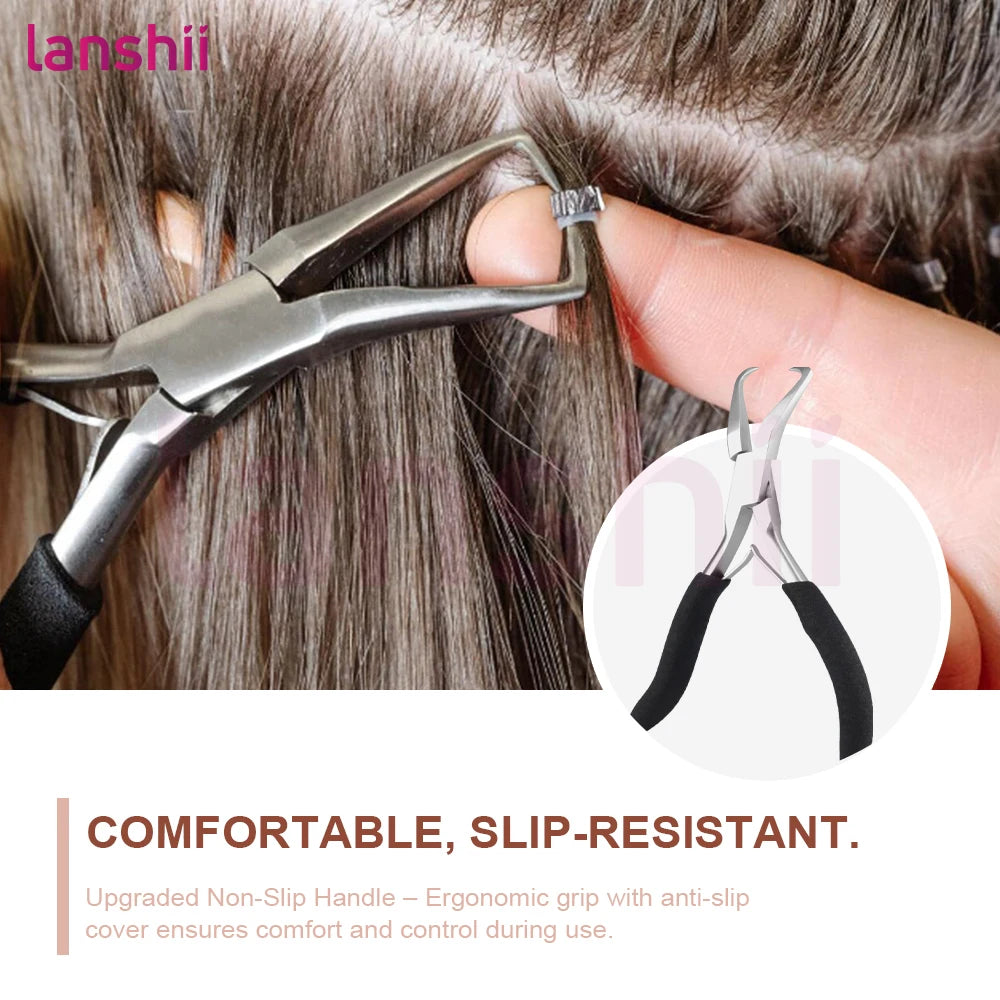 Lanshii Micro Ring Hair Extension Kit – Pliers & Remover Pliers + 200pcs 5mm Rings for Micro/I-Tip/Weft