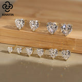 Rinntin heart-cut 5A cubic zirconia stud earrings in genuine 925 sterling silver for women
