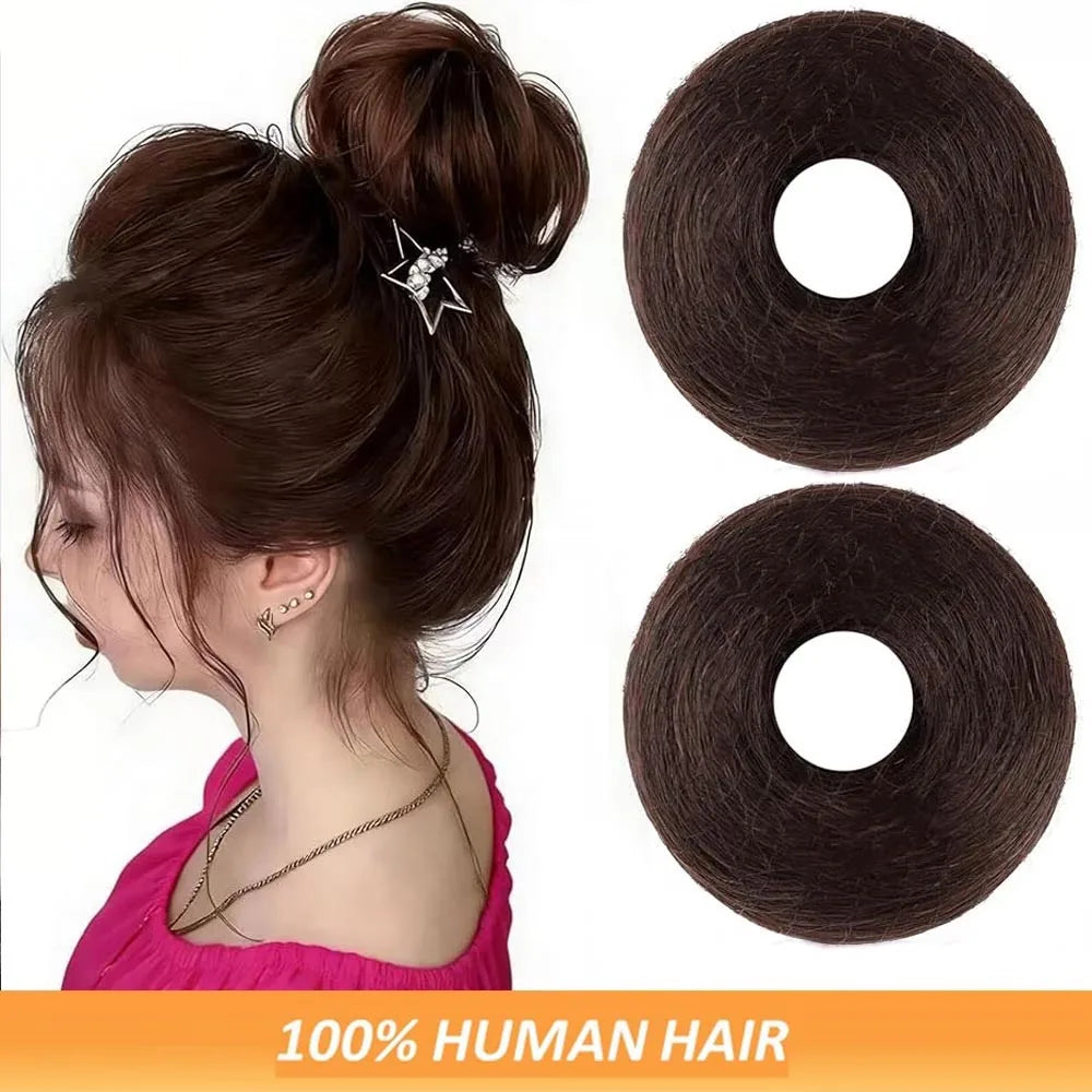 2-piece black human hair scrunchie bun makers for fluffy messy buns and ponytail updos