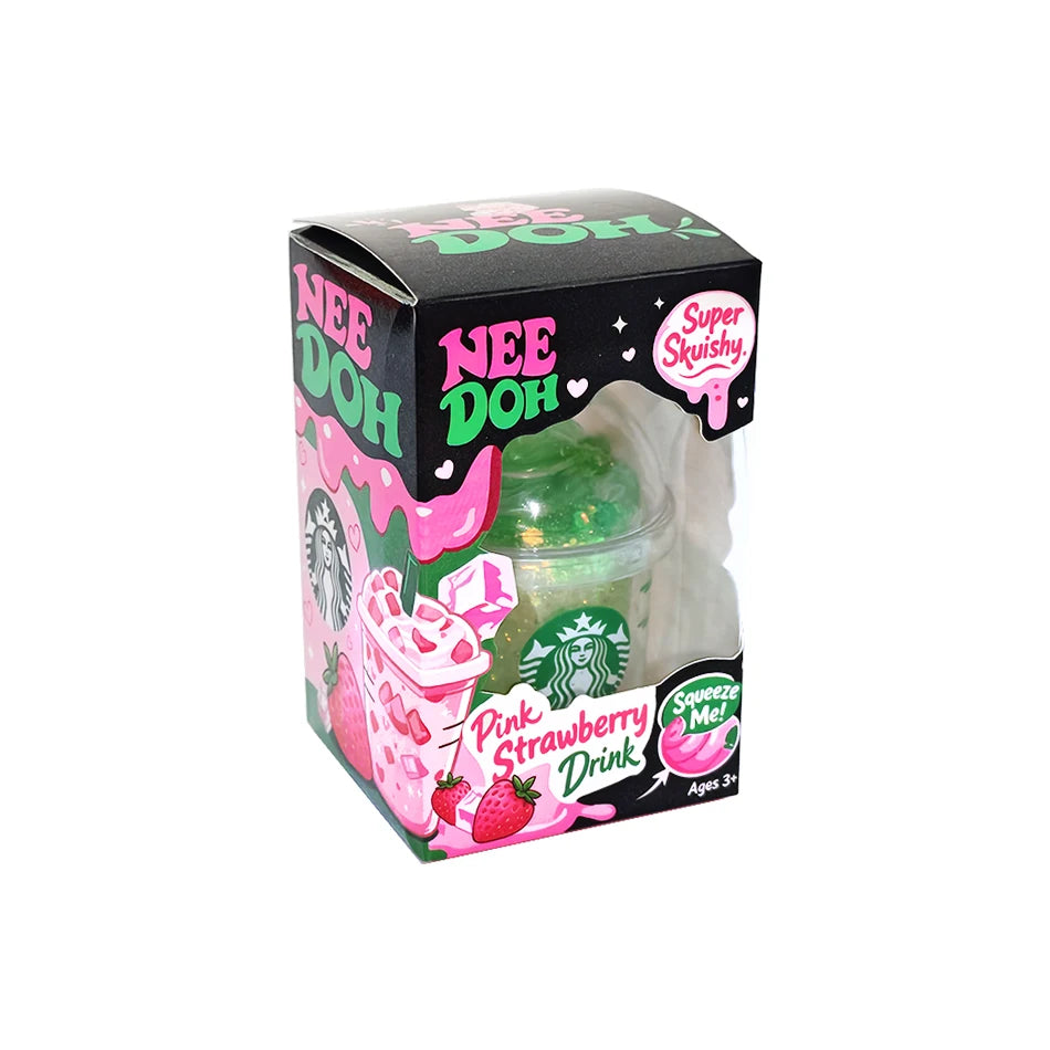 HSF Marketplace NeeDoh Strawberry Drink squishy toy with glittery frappuccino design