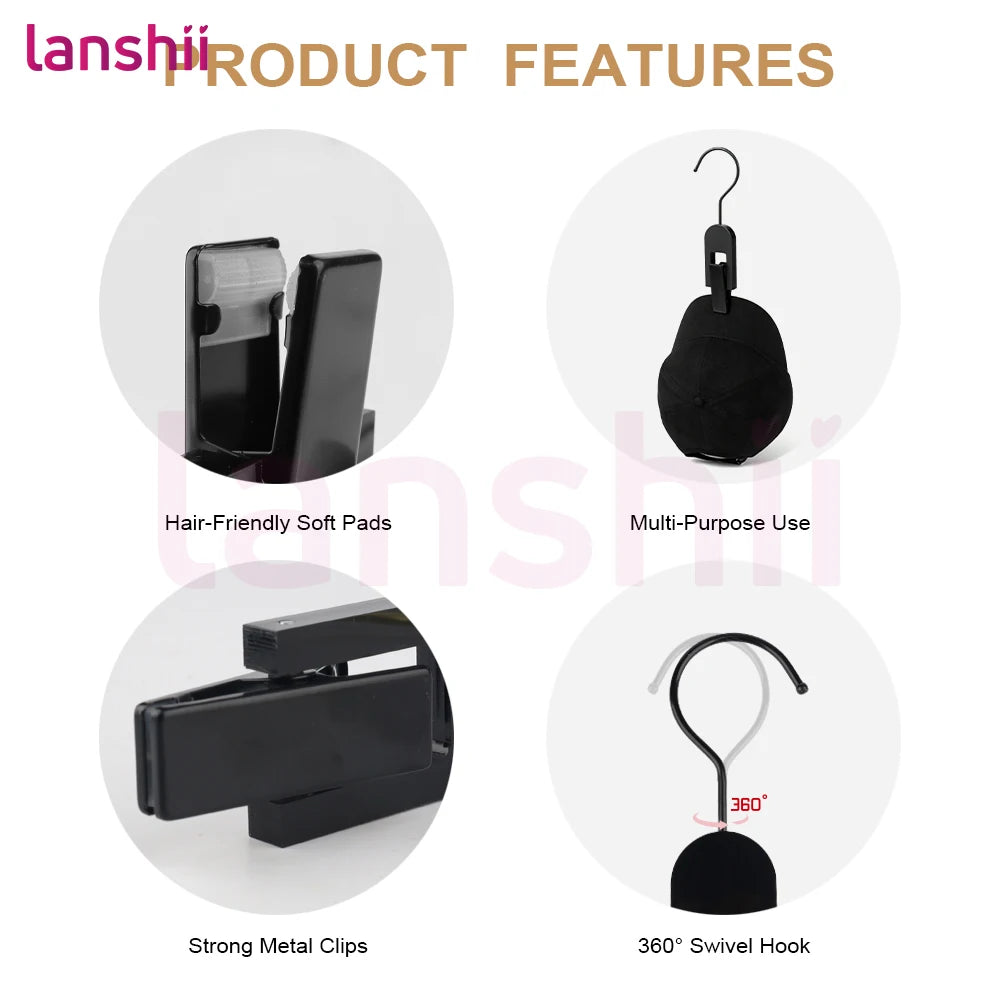 Lanshii 4-piece hair extension hangers for organized storage, shown as hair styling tools by HSF Marketplace