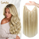 Sunmofavo Halo hair extensions in golden blonde with transparent wire and four anti-slip clips for added volume