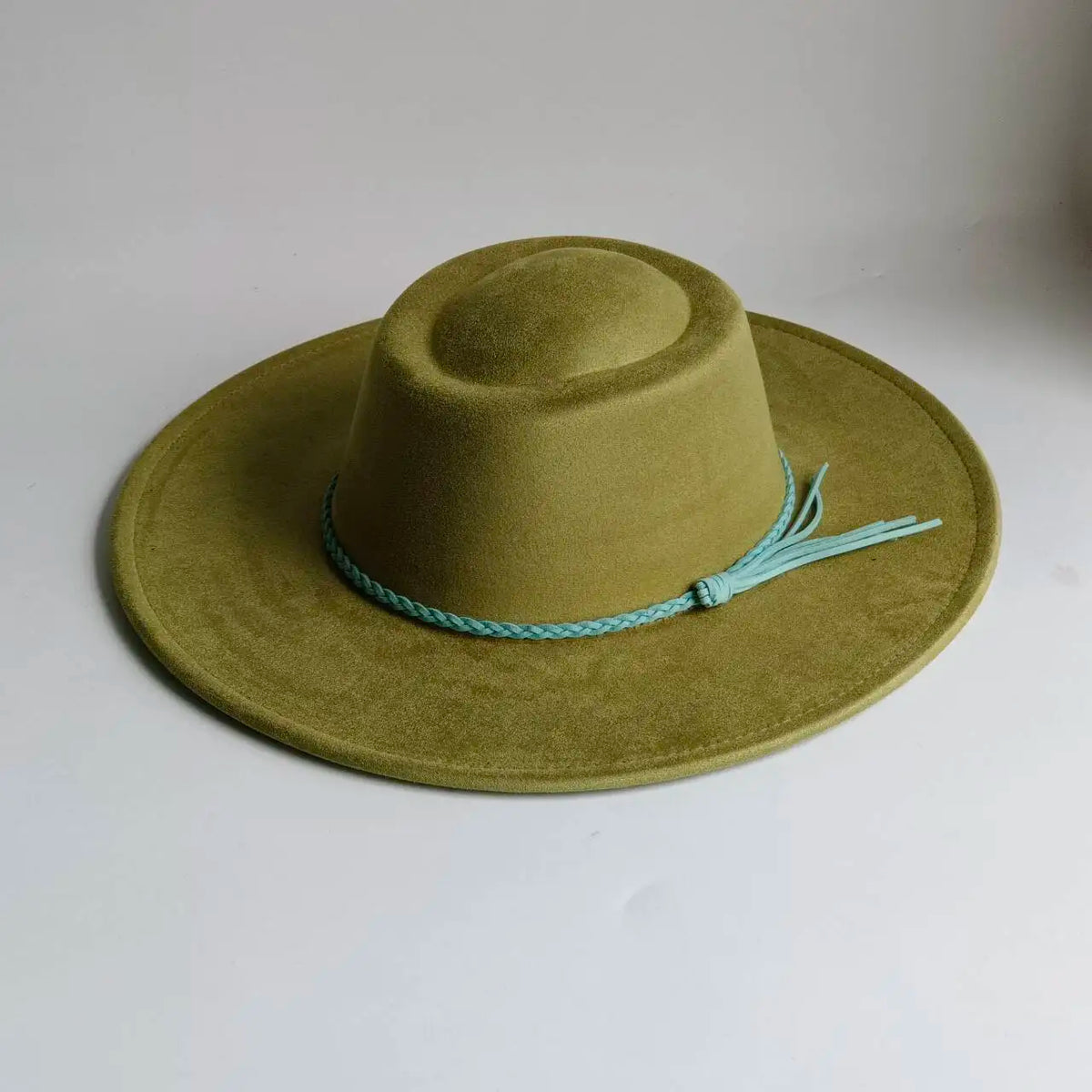 Khaki wide-brim vegan suede fedora hat for women, autumn and winter felt style by HSF Marketplace