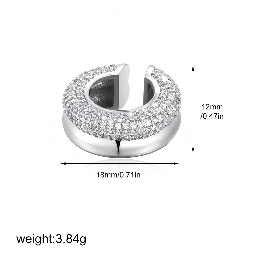 1Pc Minimalist Paved Zircon Double Layer Clip Earrings No Piercing Cartilage Ear Cuff Gold Plated Party Fashion Jewelry Gift