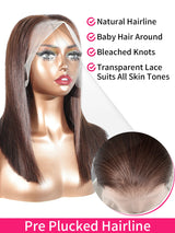 #2 brown chocolate 250 density raw Vietnamese human hair 13x4 lace frontal bob wig with double-drawn hair