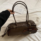 Fashion PU shoulder bag with buckle decoration, large capacity, versatile design, ideal for women’s handbags and purses.