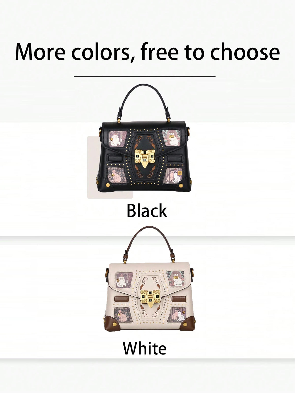 Luxury cat pattern crossbody bag for women, HSF Marketplace handbag with adjustable strap