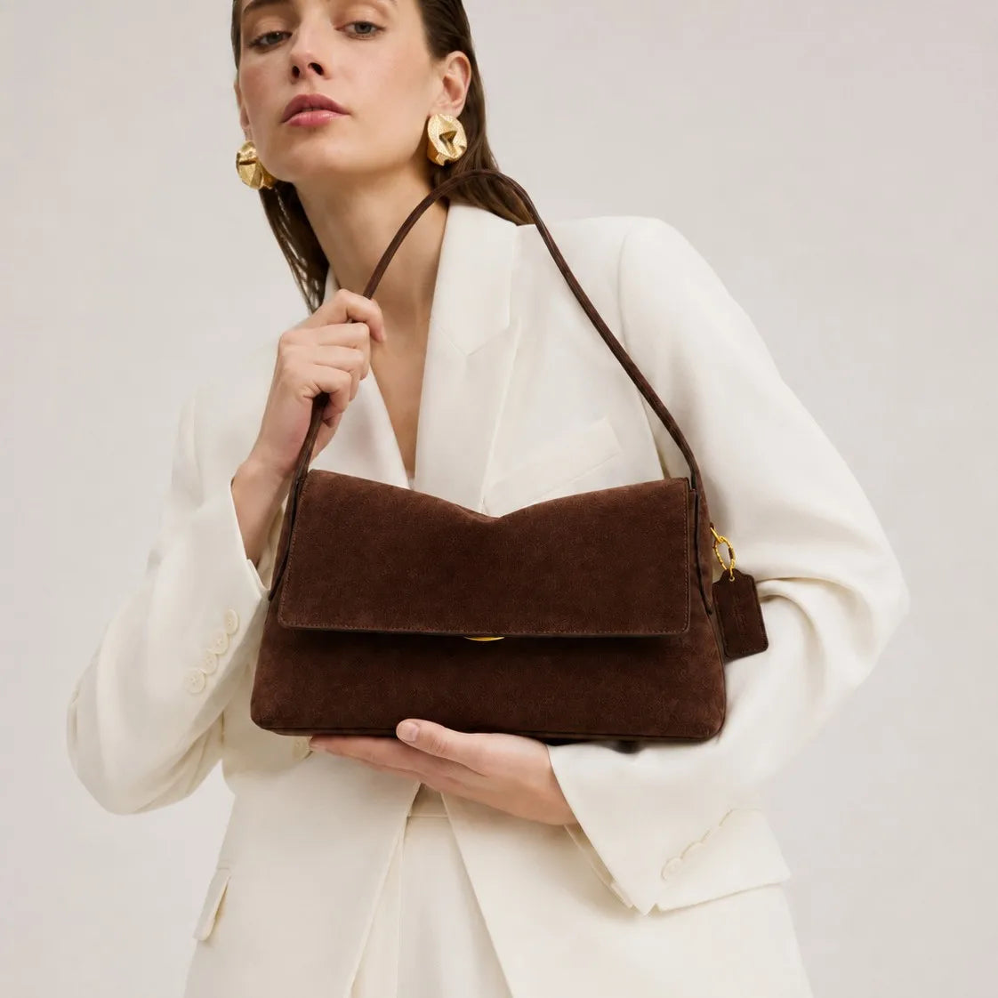 Vintage faux suede shoulder bag for women in a classic design by HSF Marketplace