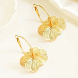 Stainless steel golden double-layer hollow flower hoop earring for women, vintage floral jewelry by HSF Marketplace