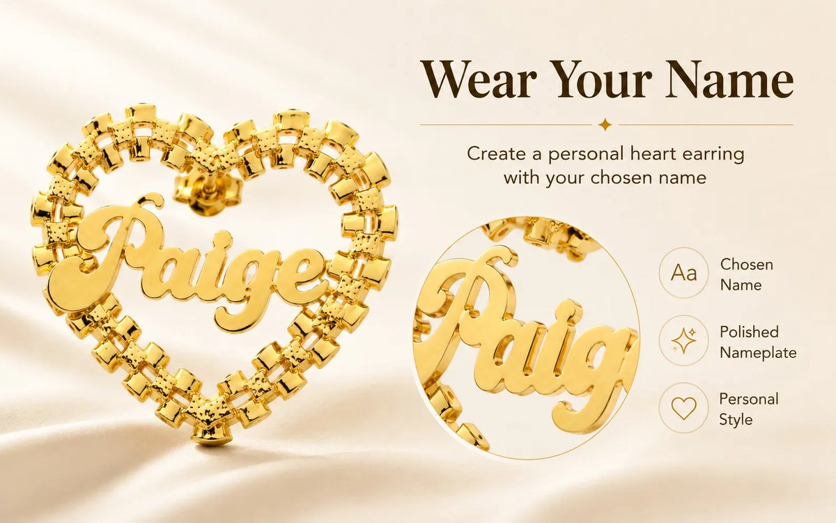 Personalized heart name stud earrings for women, custom jewelry gift by HSF Marketplace