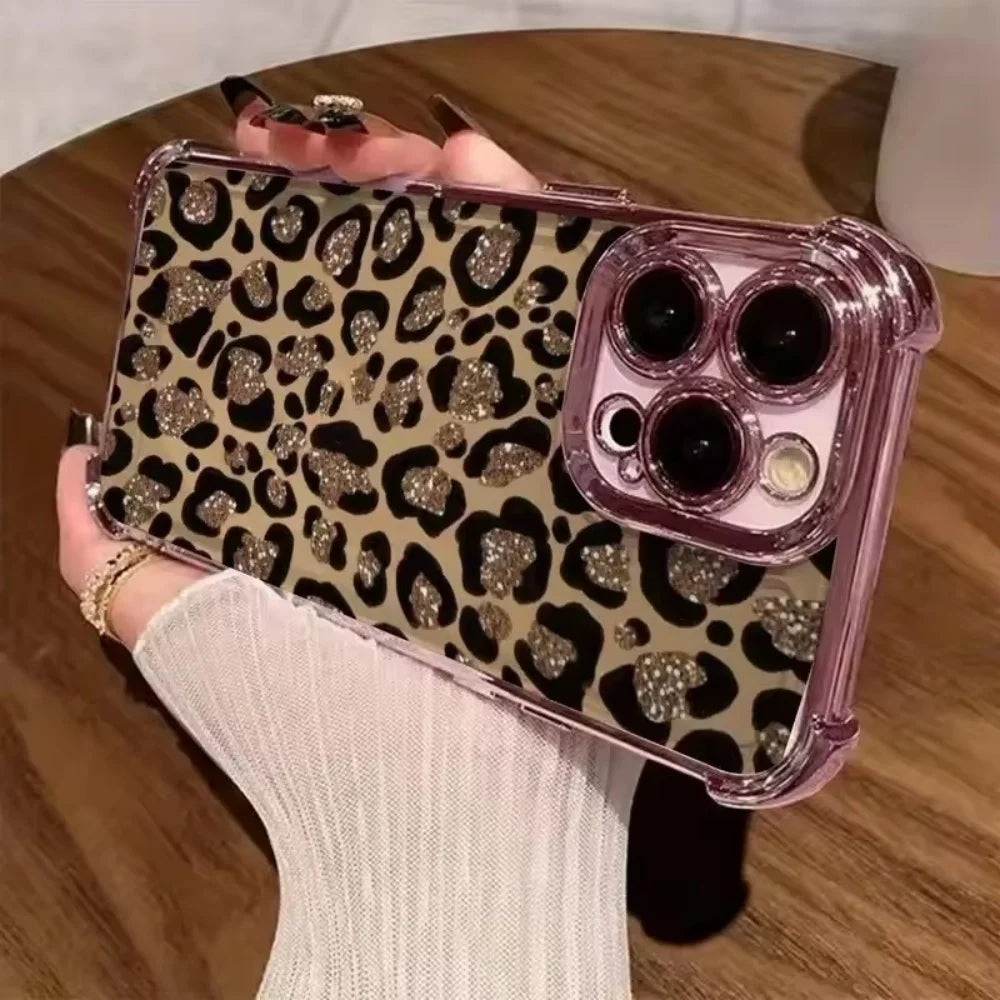 Golden leopard print shockproof phone case for iPhone 11 to 18 Pro Max by HSF Marketplace