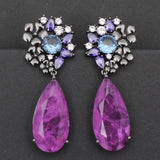 Colorful Purple Green Dangle Earrings for Women Luxury Jewelry Wedding Evening Party Big Drop Earrings Elegant Female Gift