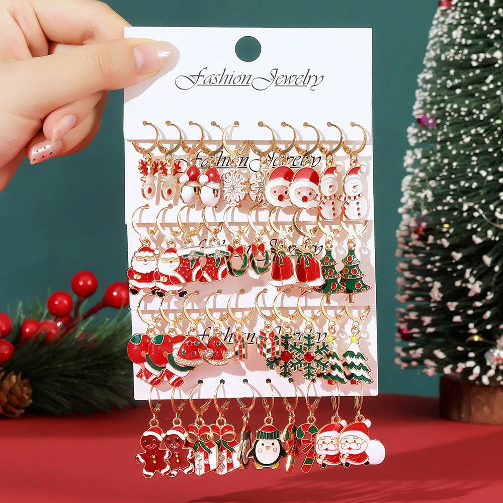 Festive Christmas dangle earrings with snowman and elk designs by HSF Marketplace