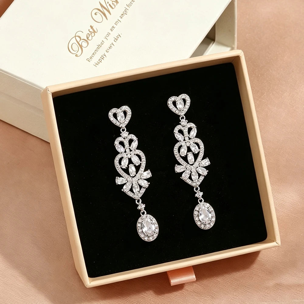 Geometric AAA cubic zirconia dangle earrings for women by HSF Marketplace