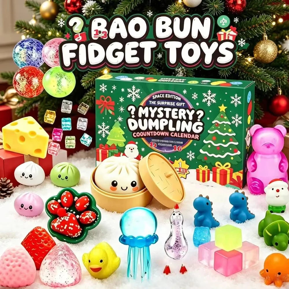 Dumpling Squishy Advent Calendar 2026 mystery blind box with random bao bun squeeze fidget toys by HSF Marketplace