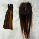 Two 6-inch lace closures and 8-10 inch colored Vietnamese human hair bundles with ombre Remy hair from HSF Marketplace
