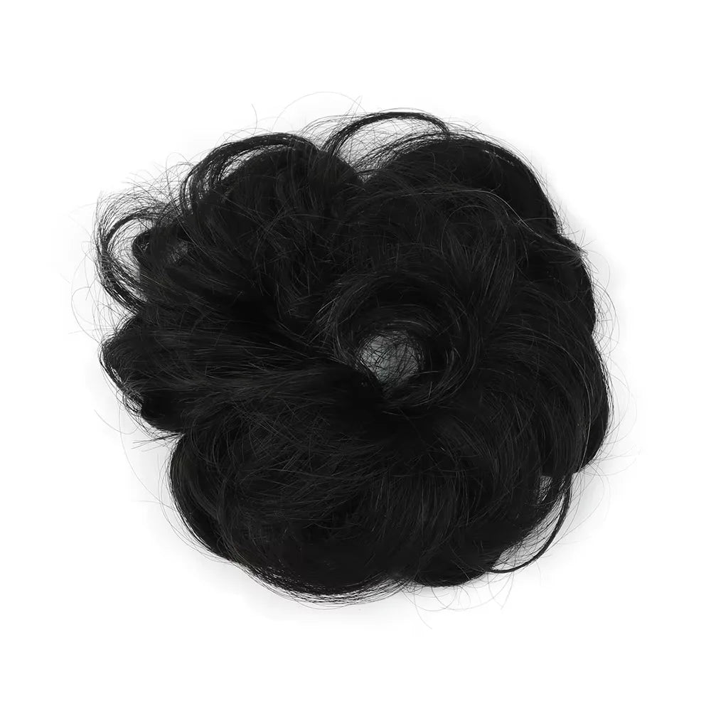 Wavy curly human hair messy bun ponytail hair piece with clip-in air bangs fringe for women