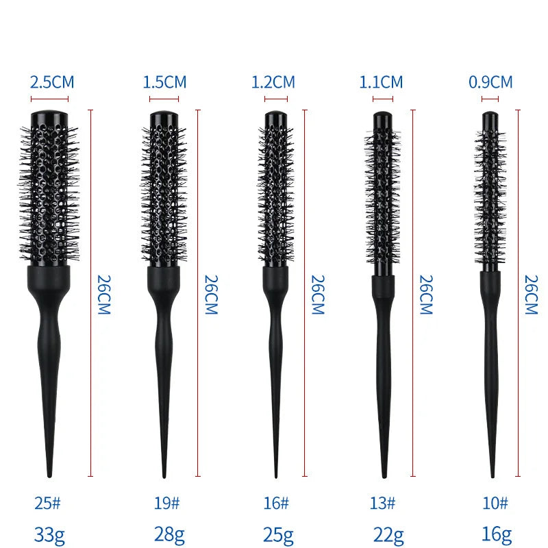 1/5PCS Black Curly Round Hair Comb Aluminum Tube Hair Brush Comb Professional Hairdresser Comb Salon Barber Styling Tool