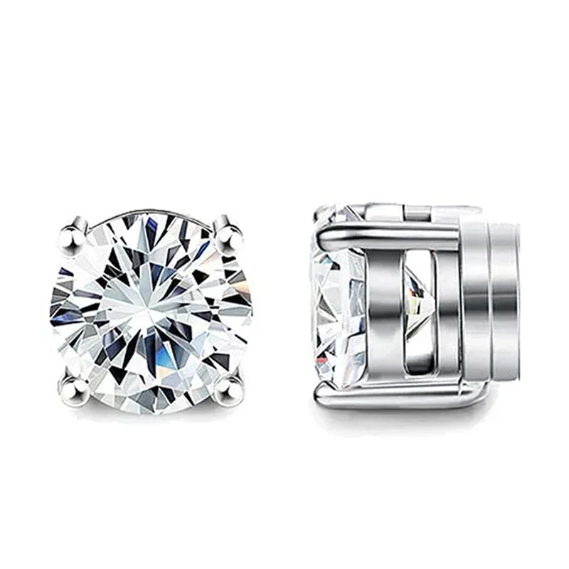 Crystal magnetic ear stud clip earrings, round zircon non-piercing punk jewelry for men and women