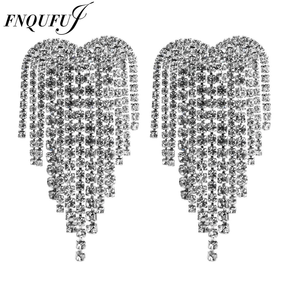Heart chandelier earrings with sparkling rhinestones, dangling jewelry by HSF Marketplace
