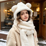 Women's winter bear ear hat, scarf and gloves set in plush warm fabric by HSF Marketplace