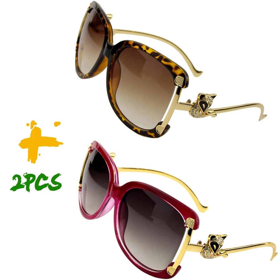 Women's oval retro sunglasses with a gold fox design by HSF Marketplace