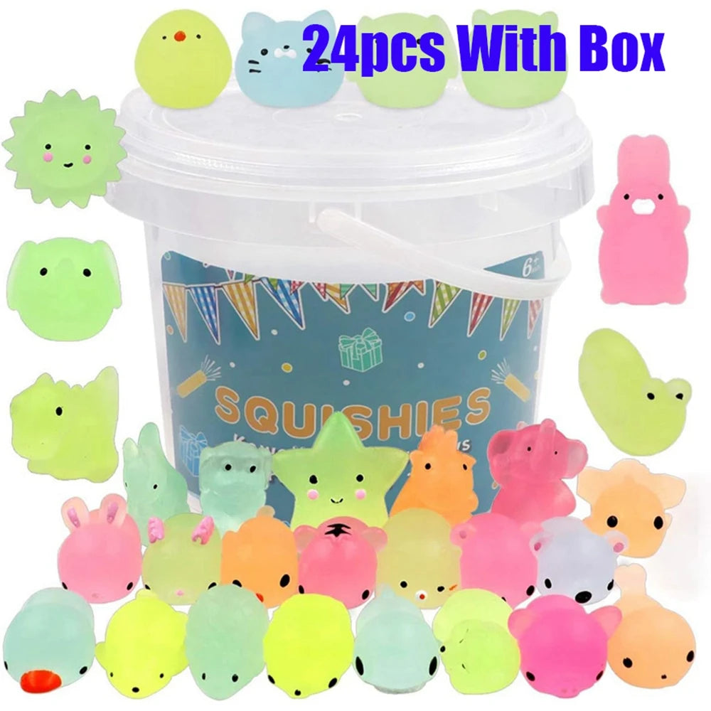 Glow-in-the-Dark Mini Mochi Squishy Animals – Cute Stress Relief Sensory Fidget Toys
