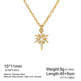 Gold stainless steel North Star pendant necklace for women with zircon stones, waterproof jewelry, featuring an eight-pointed star design.